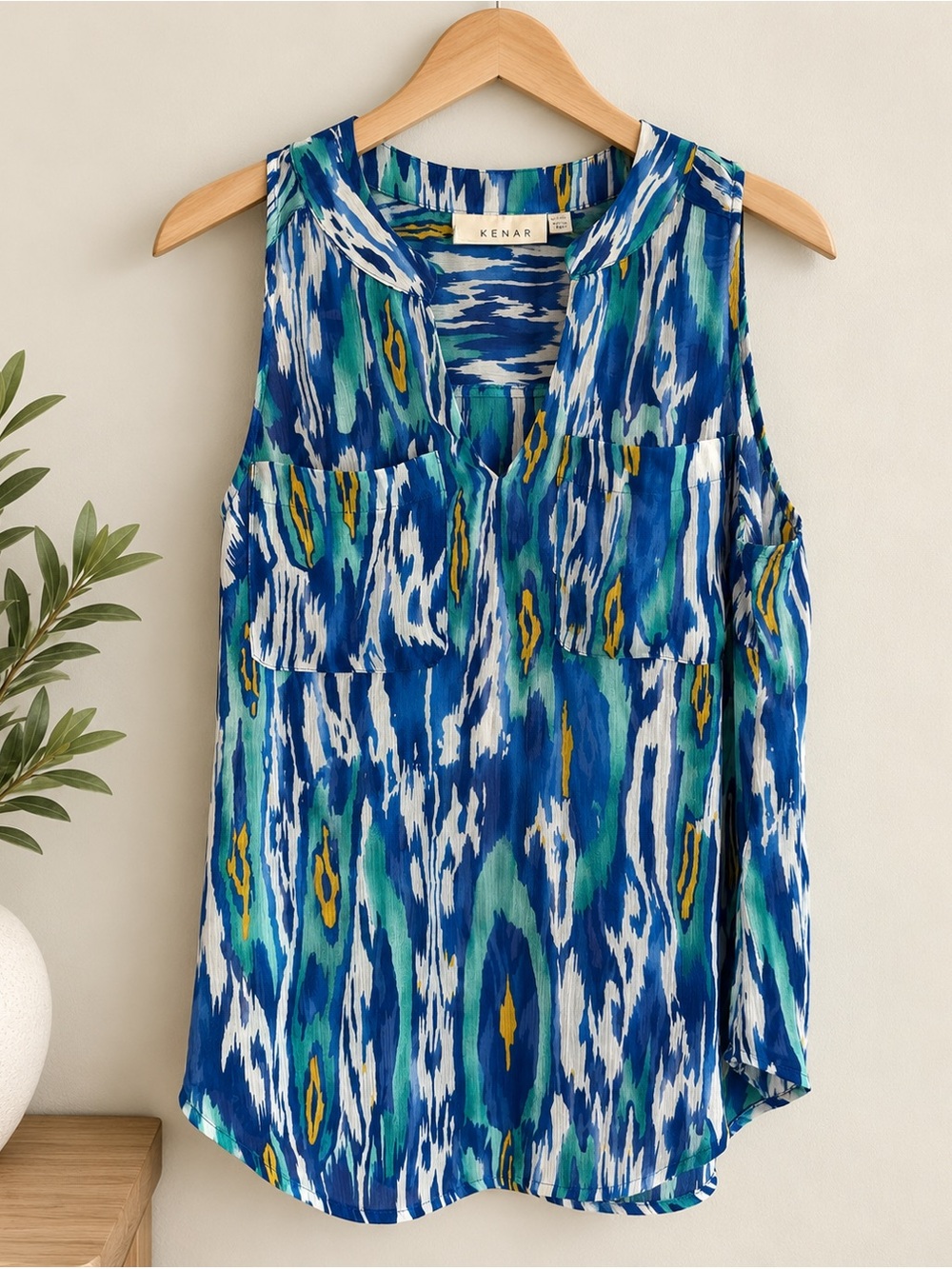 Kenar Blue Teal Abstract Print Sleeveless Camisole